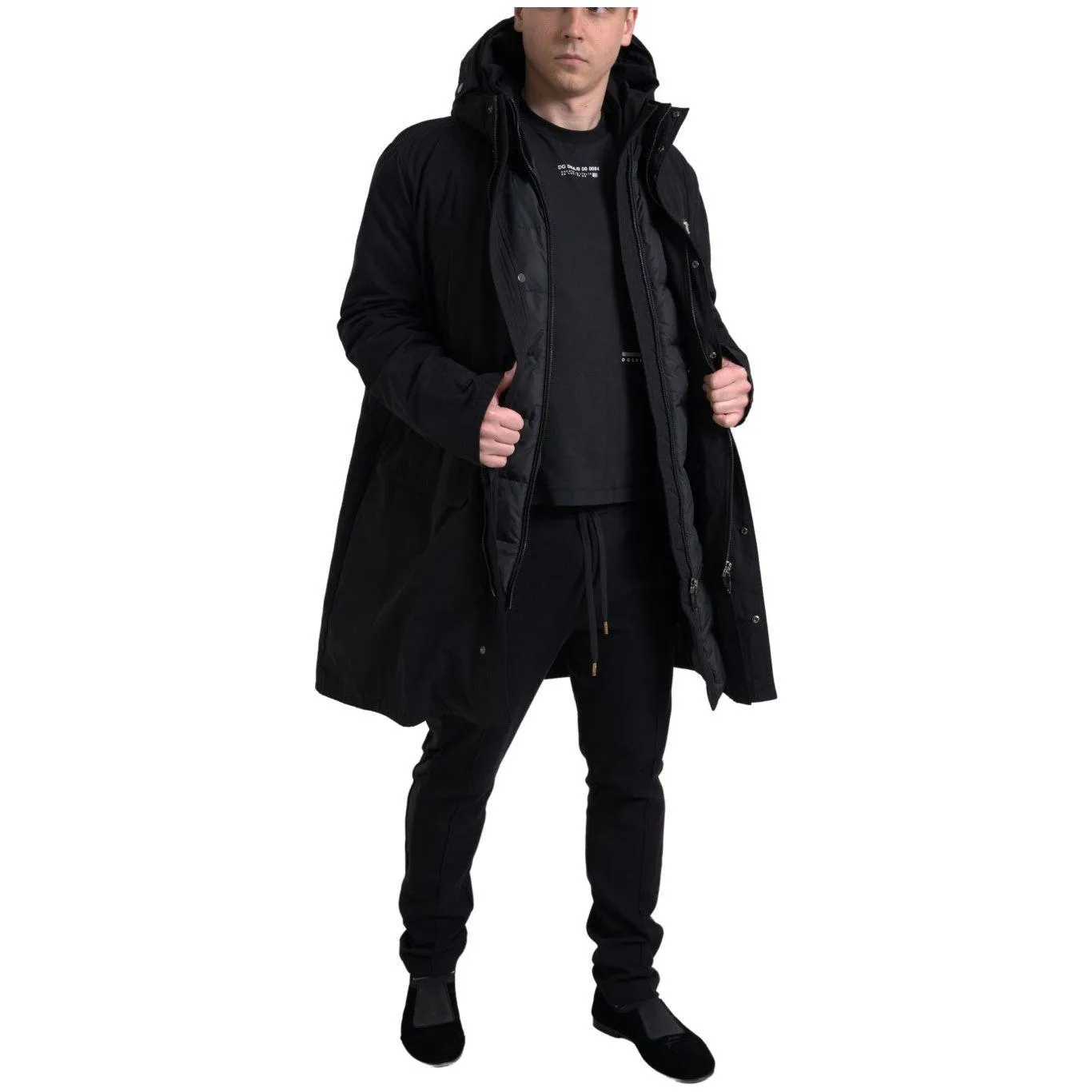 Dolce & Gabbana Elegant Black Hooded Trench Coat