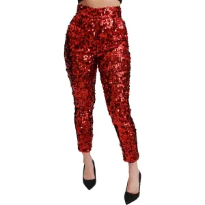 Dolce & Gabbana Elegant High-Waist Cropped Red Trousers