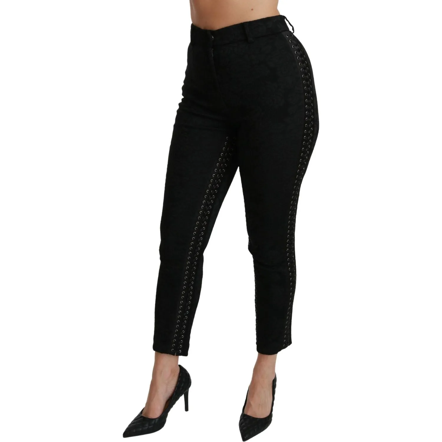 Dolce & Gabbana Elegant High Waist Skinny Black Brocade Pants