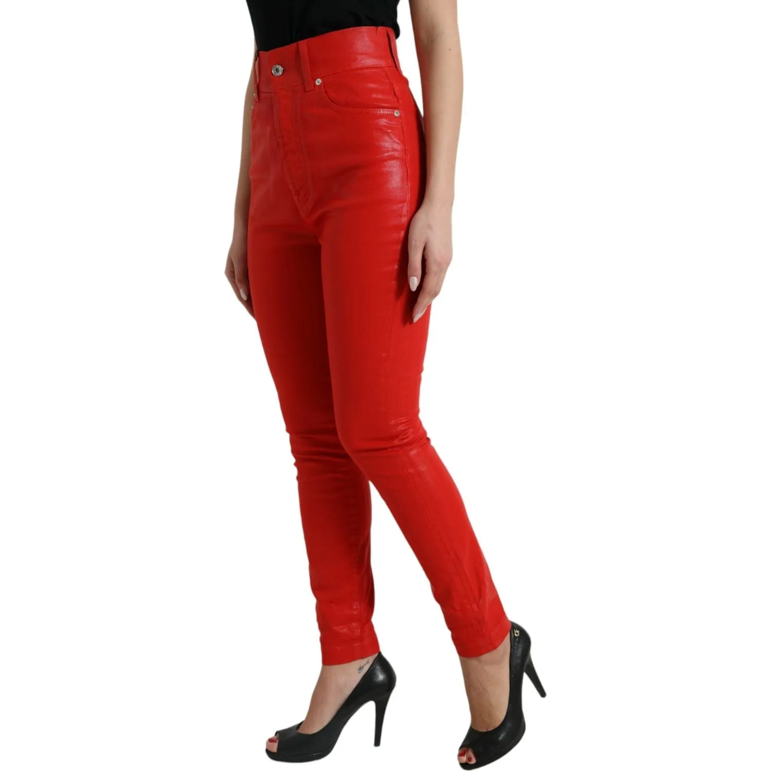 Dolce & Gabbana Elegant High-Waist Stretch Denim in Red