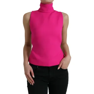 Dolce & Gabbana Elegant Pink Turtleneck Sleeveless Wool Top