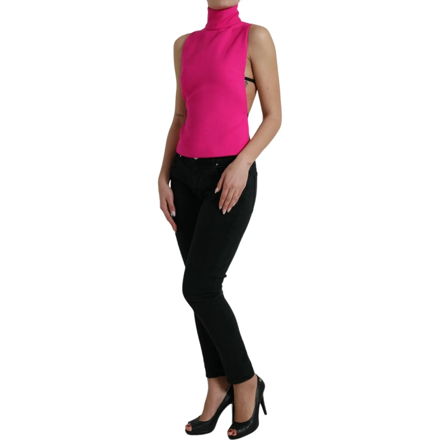 Dolce & Gabbana Elegant Pink Turtleneck Sleeveless Wool Top