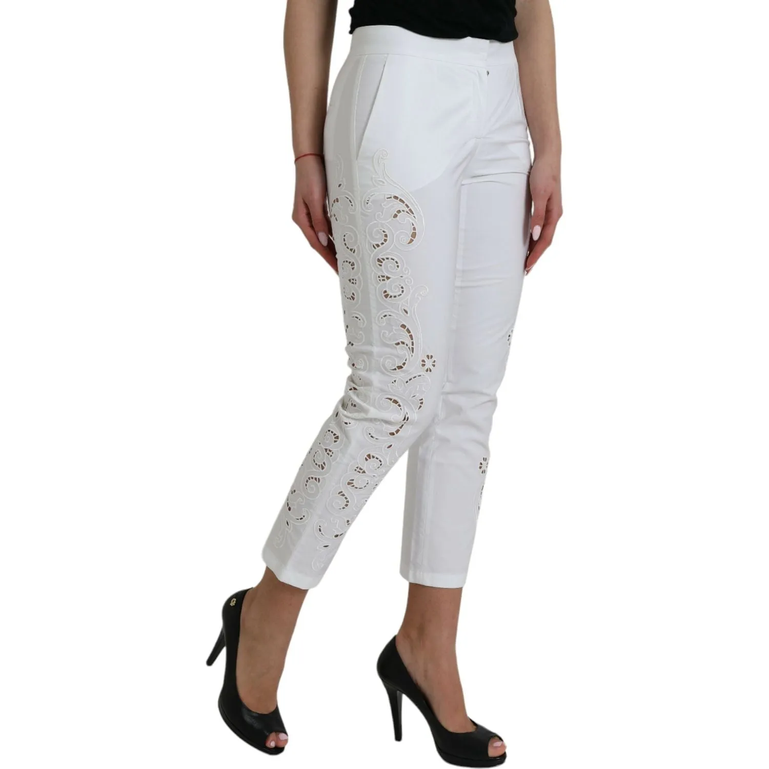 Dolce & Gabbana Elegant White Tapered Mid Waist Pants