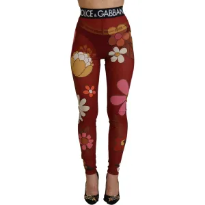 Dolce & Gabbana Floral Red High Waist Leggings