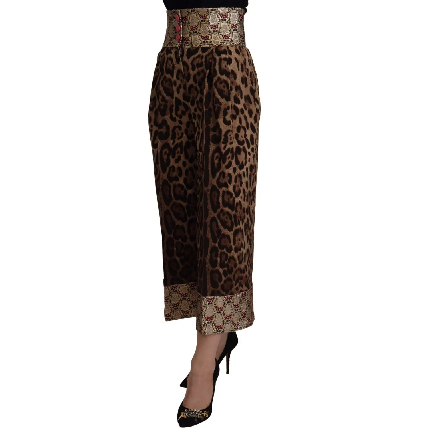 Dolce & Gabbana High Waist Cropped Leopard Jacquard Pants