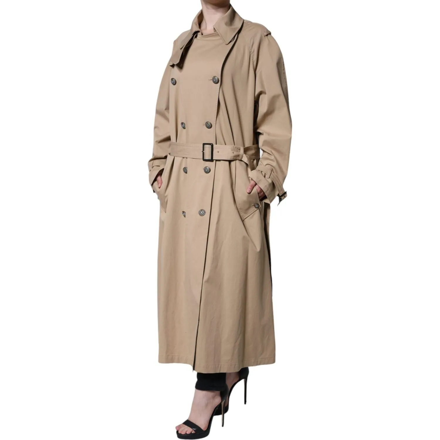 Dolce & Gabbana Khaki Double Breasted Trench Coat Jacket