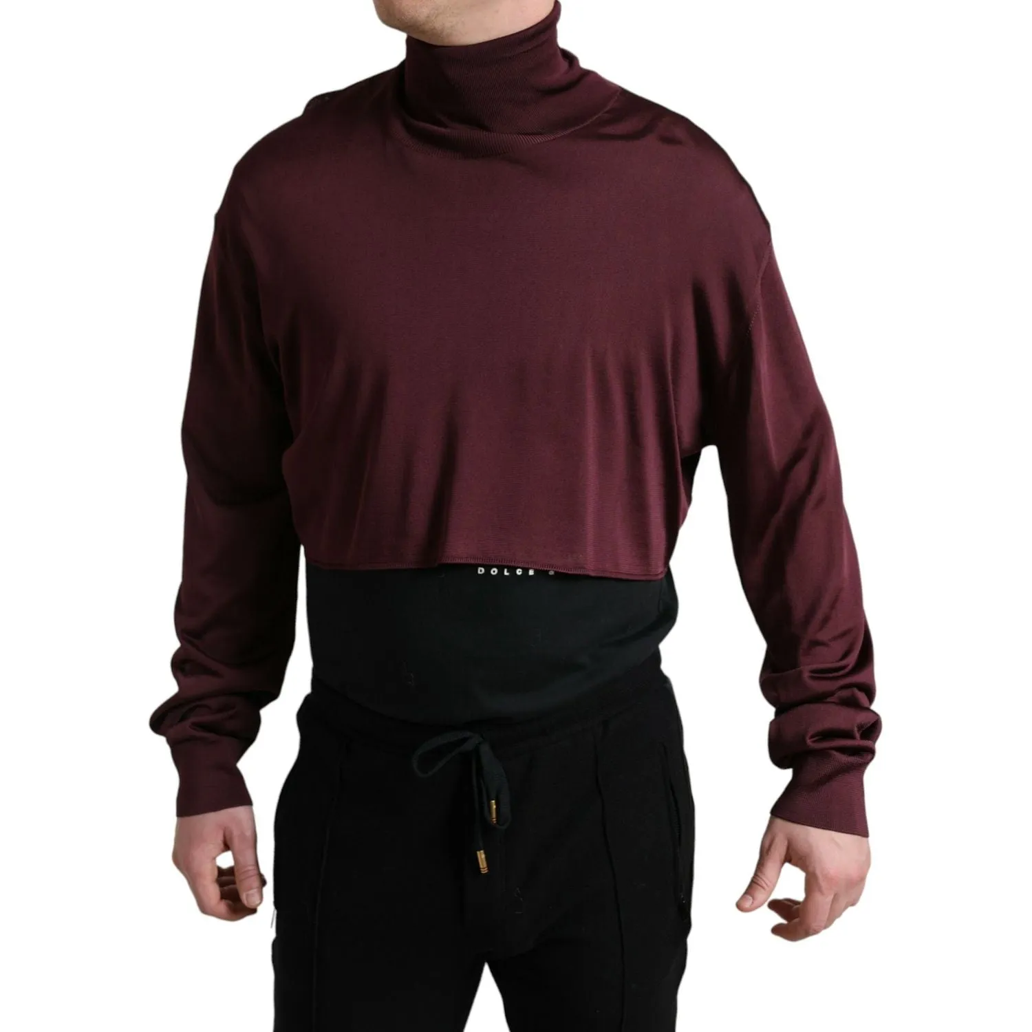 Dolce & Gabbana Maroon Turtleneck Viscose Sweater