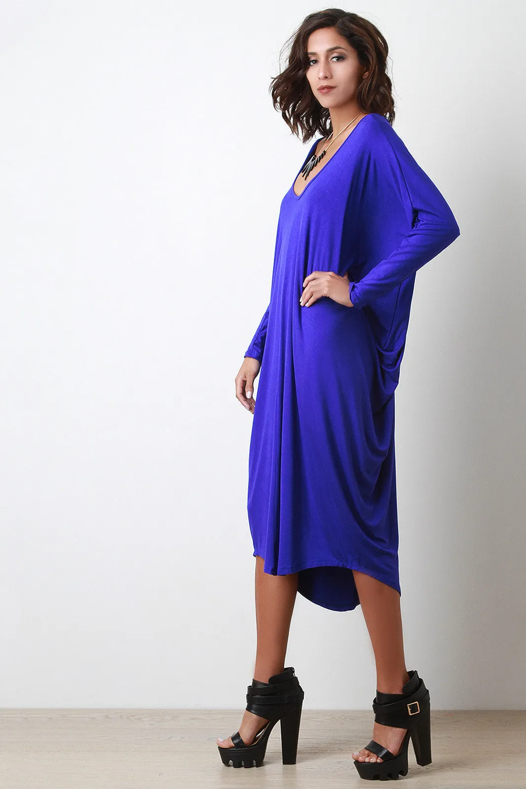 Dolman Sleeve Loose Fit Midi Dress