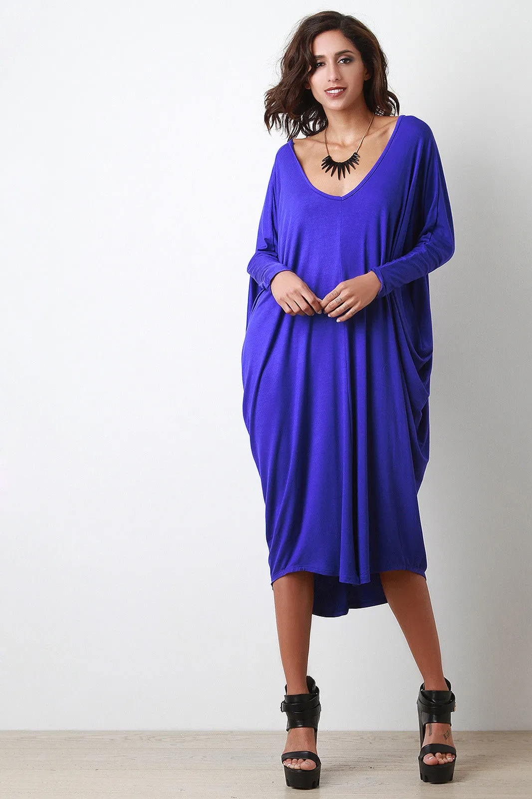 Dolman Sleeve Loose Fit Midi Dress