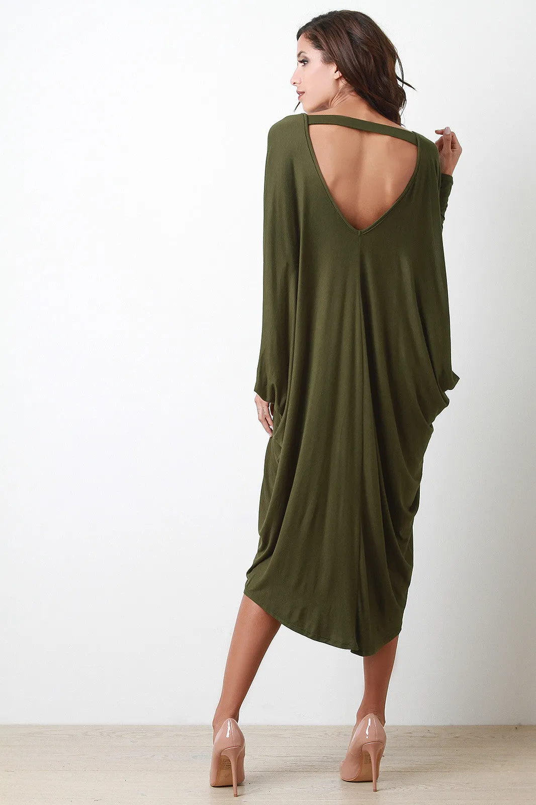 Dolman Sleeve Loose Fit Midi Dress