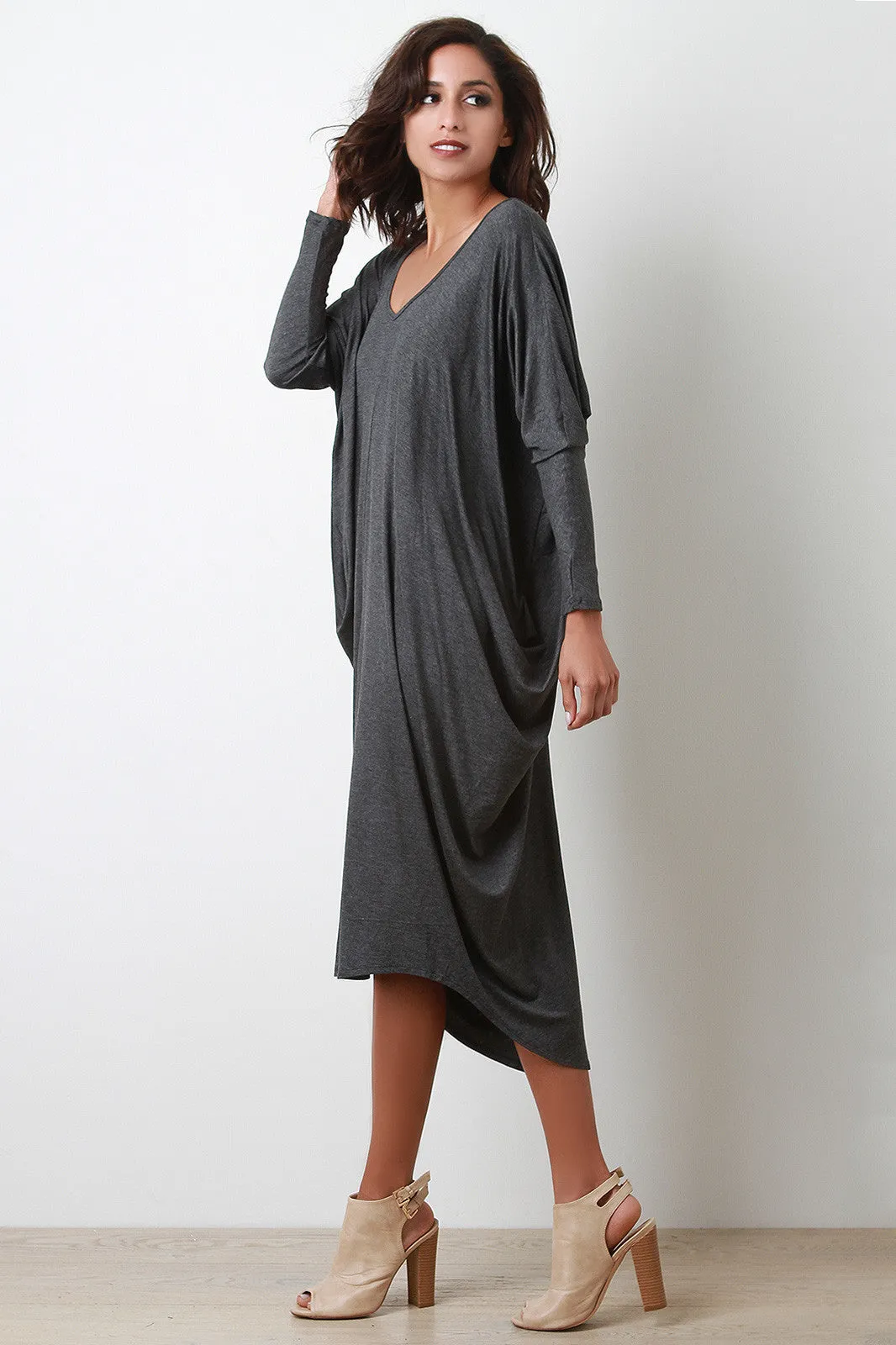 Dolman Sleeve Loose Fit Midi Dress