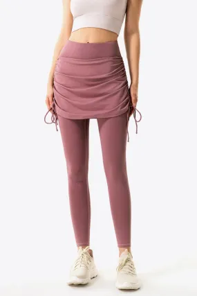 Drawstring Ruched Faux Layered Yoga Leggings