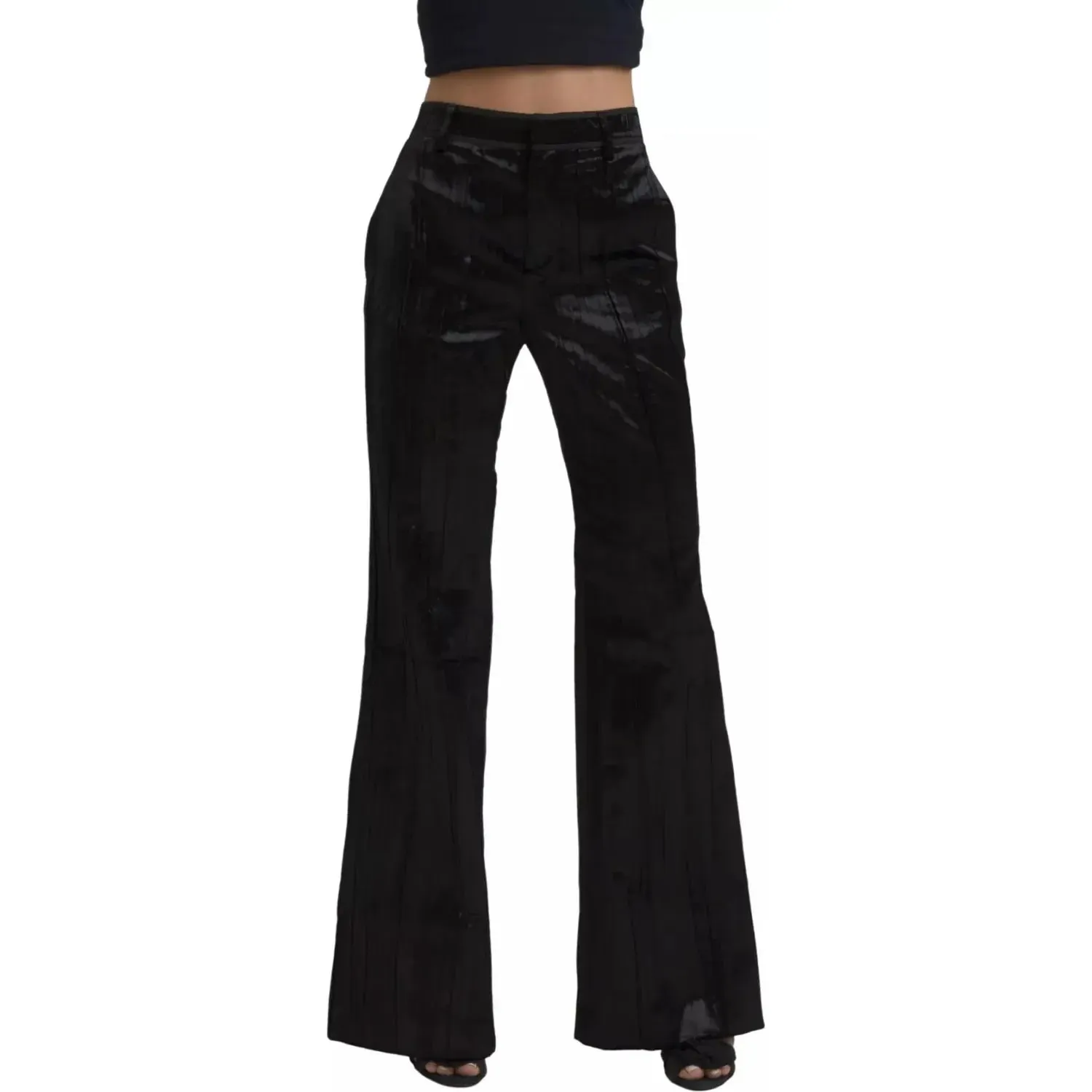 Dsquared² Black Viscose Super Flare High Waist Pants