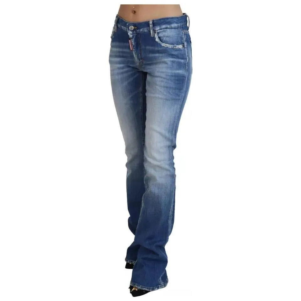 Dsquared² Blue Washed Cotton Mid Waist Flared Denim Jeans