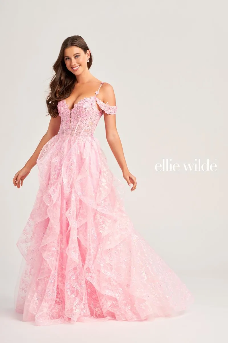 Ellie Wilde A-Line Lace Prom Dress EW35218