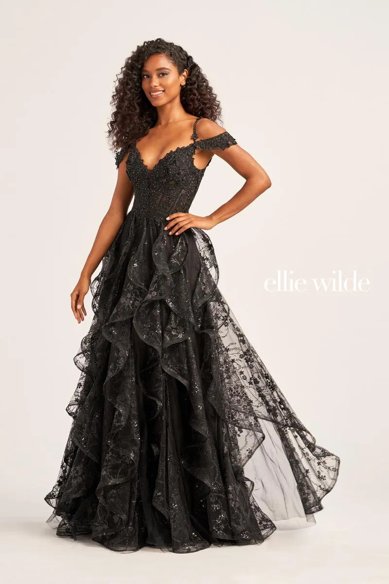 Ellie Wilde A-Line Lace Prom Dress EW35218