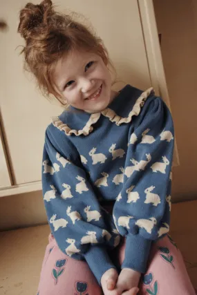 Emile et Ida Blue Rabbit Jacquard Sweater