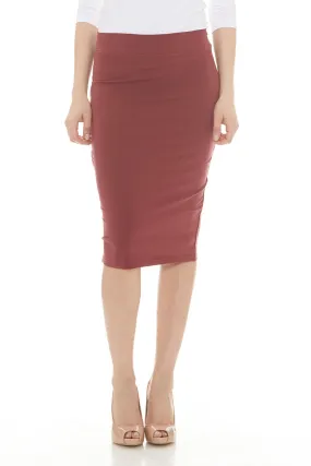 Esteez Modest Shell Skirt - Cotton Spandex Lightweight Pencil skirt for WOMEN - BURGANDY