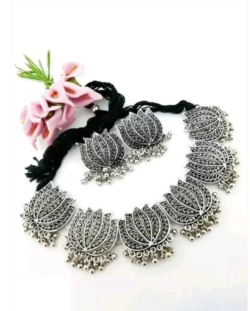 Fashionable Silver-Plated Oxidised Silver Jewellery Set Combo of 2