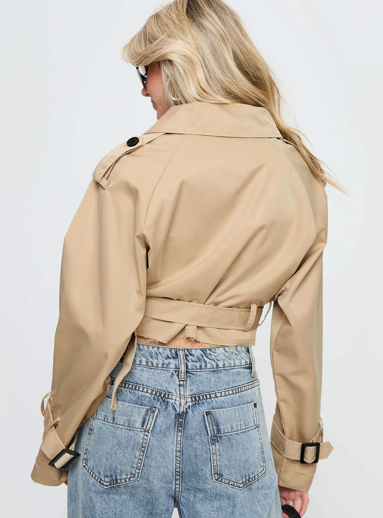 Fashionkova Woodson Cropped Trench Coat Beige