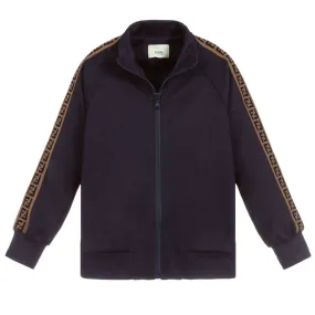 Fendi Junior Blue Logo Tape Zip Up Jacket