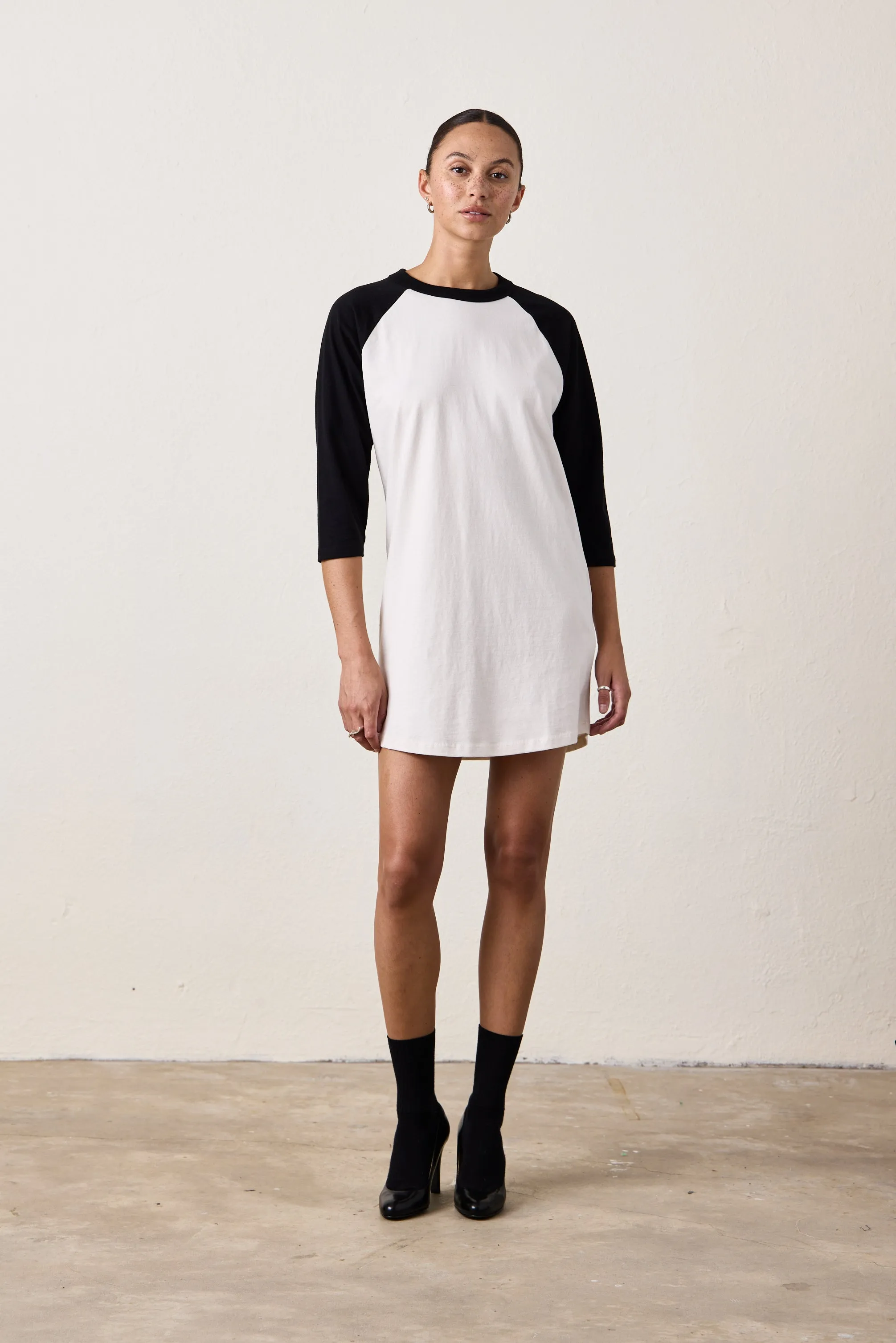 FRANKLIN BASEBALL TEE DRESS / IVORY/BLACK