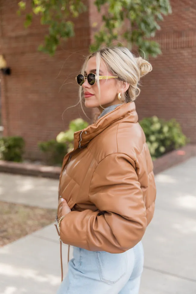 Free Reign Camel Faux Leather Puffer Jacket SALE