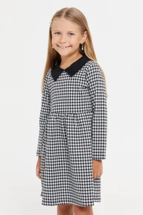 Girls Black Knit Checked Tiered Dress