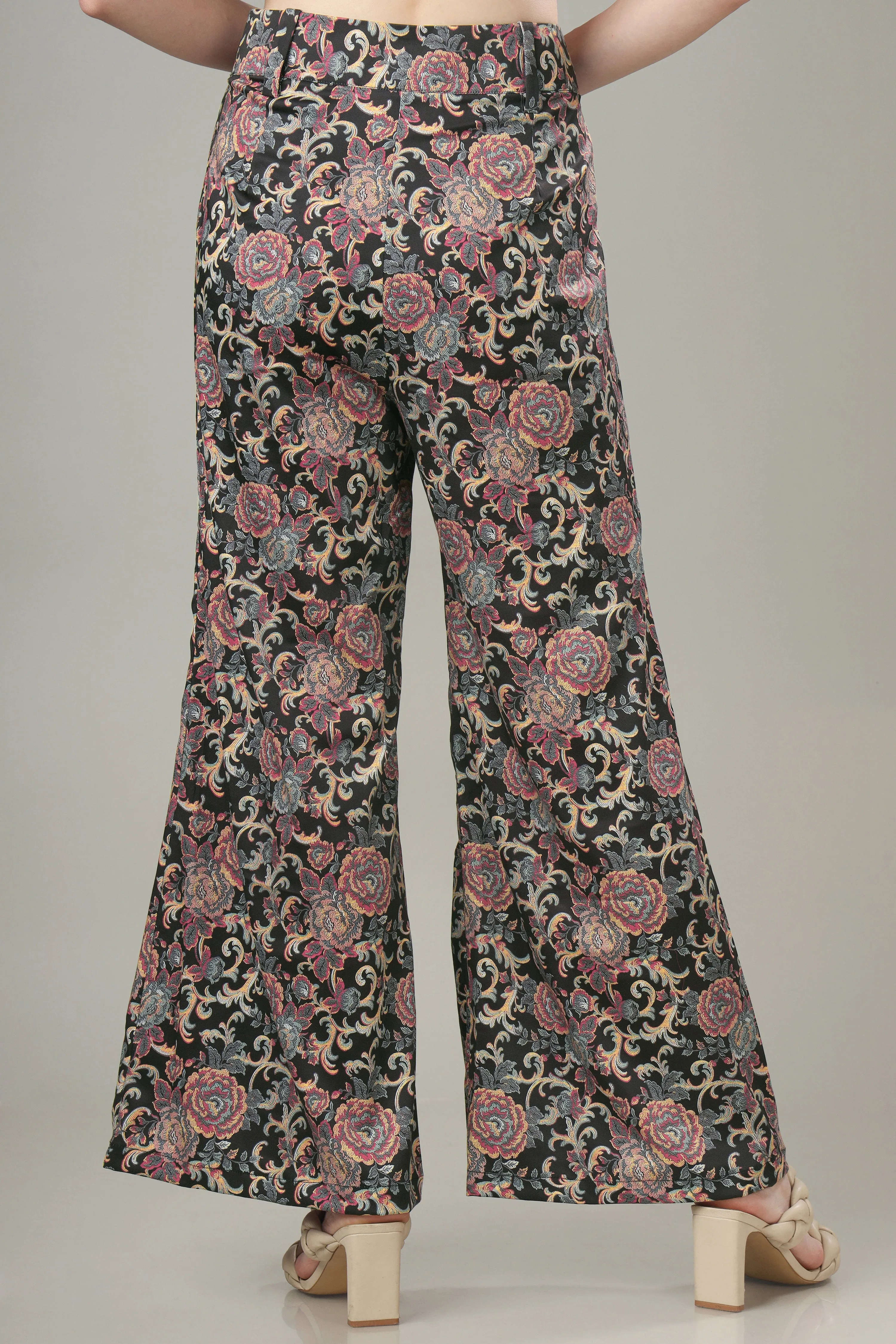 Glam Up Your Style: Black Floral Flared Trouser