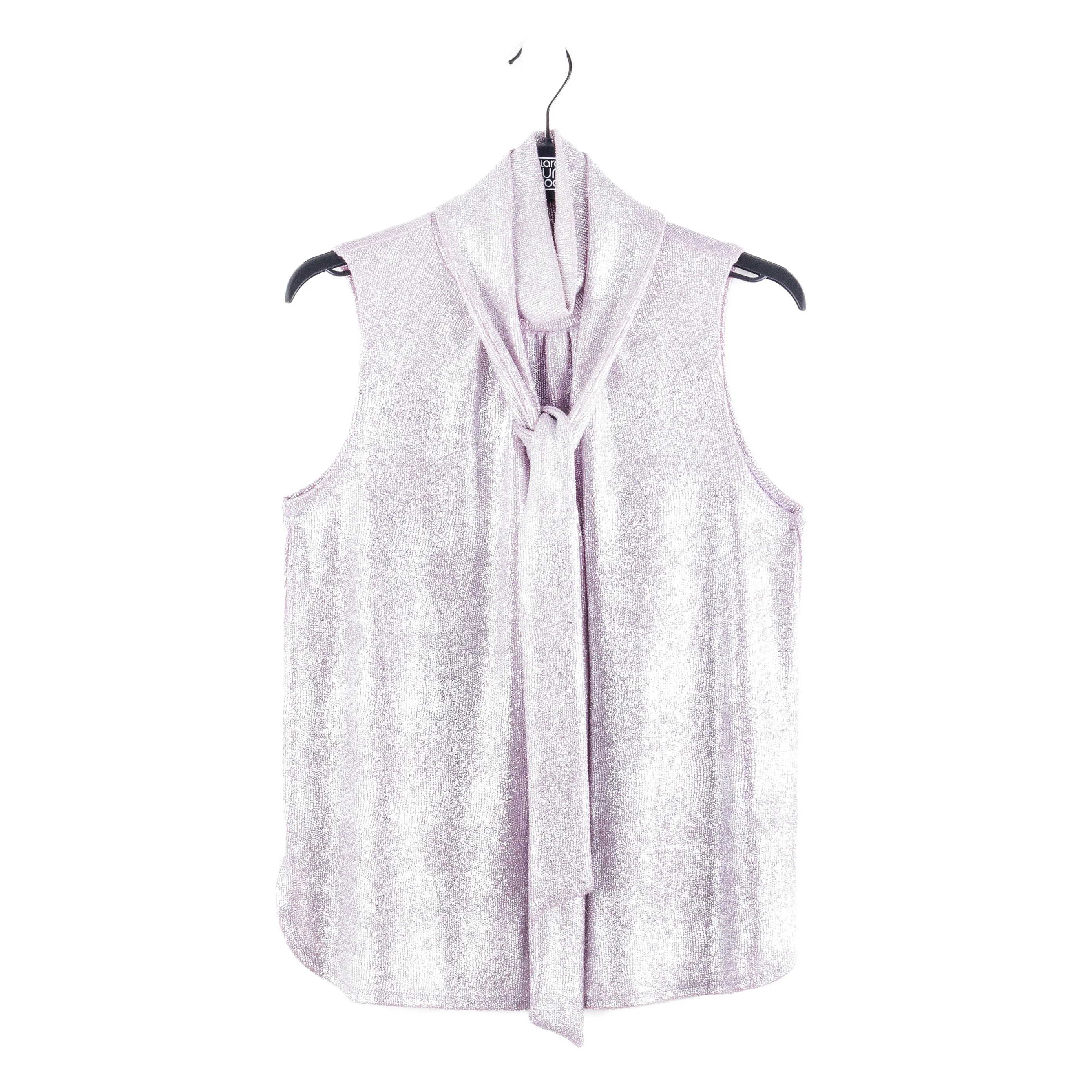 Glitter Foil - Mock Neck-Tie Detail Top - Pink - Limited Sizes!