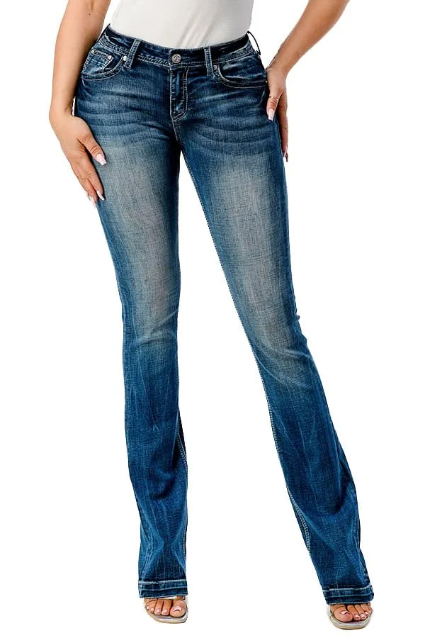 Grace in LA 3D Wing Mid Rise Bootcut Jeans