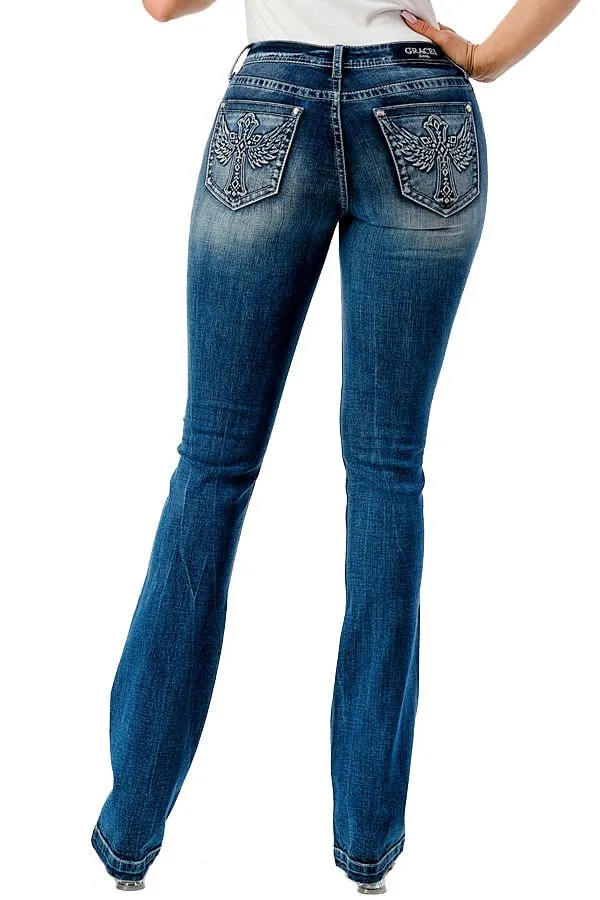 Grace in LA 3D Wing Mid Rise Bootcut Jeans