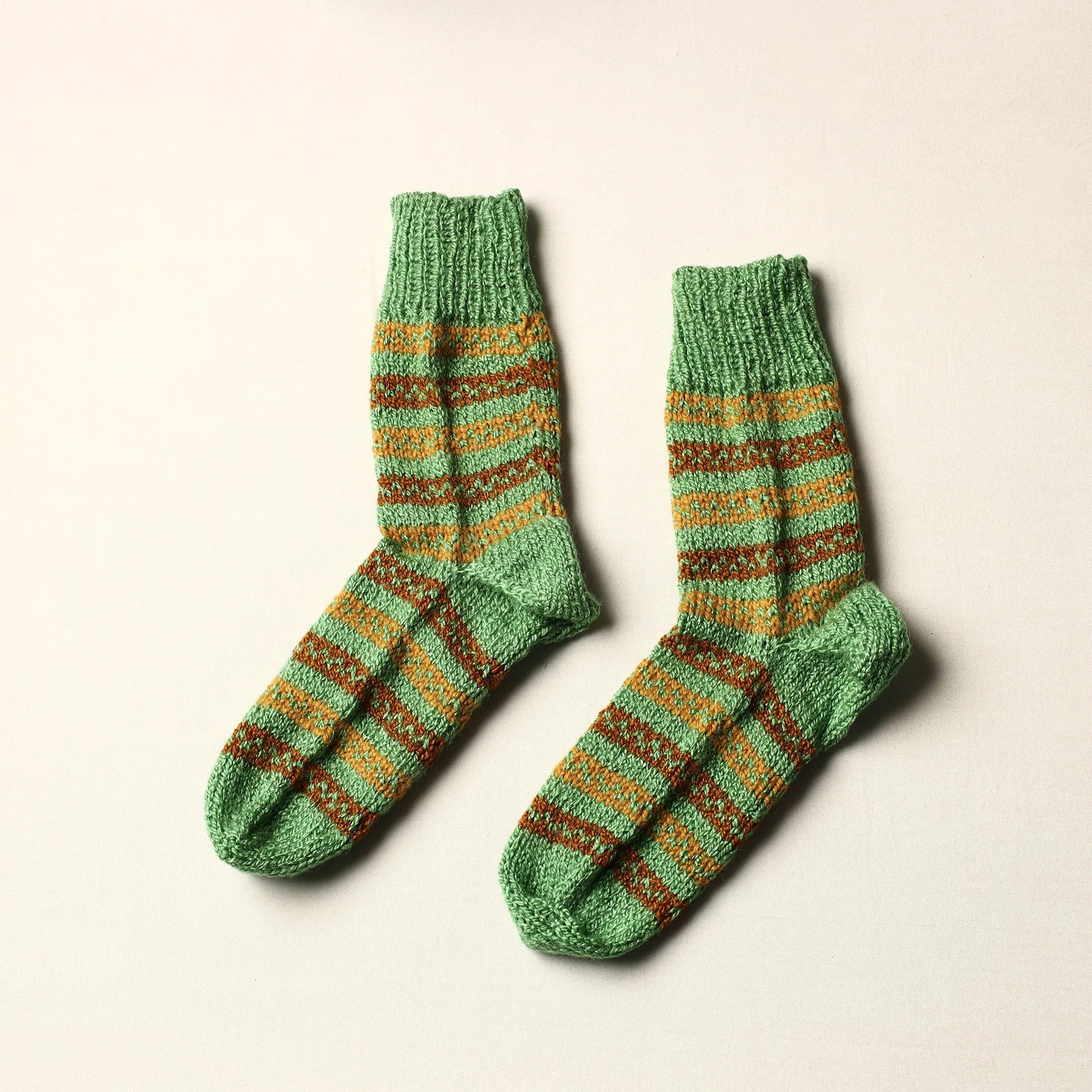 Green - Kumaun Hand Knitted Woolen Socks (Adult)