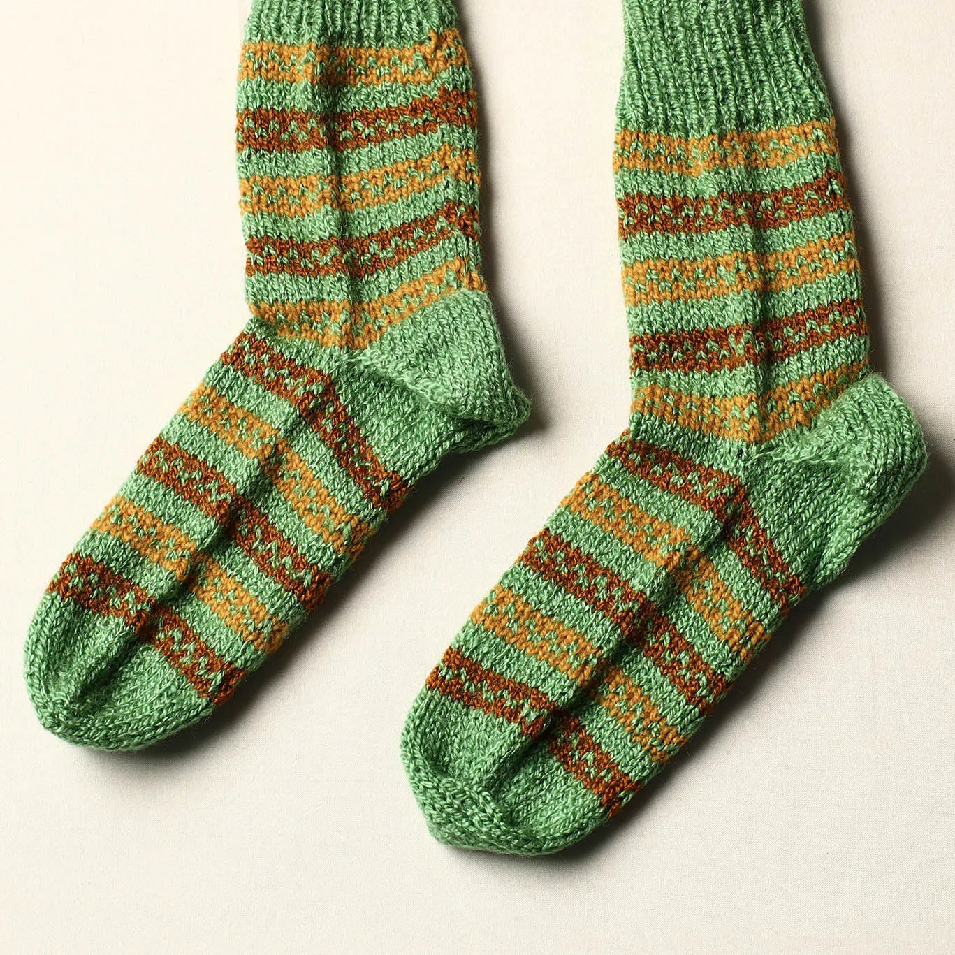 Green - Kumaun Hand Knitted Woolen Socks (Adult)