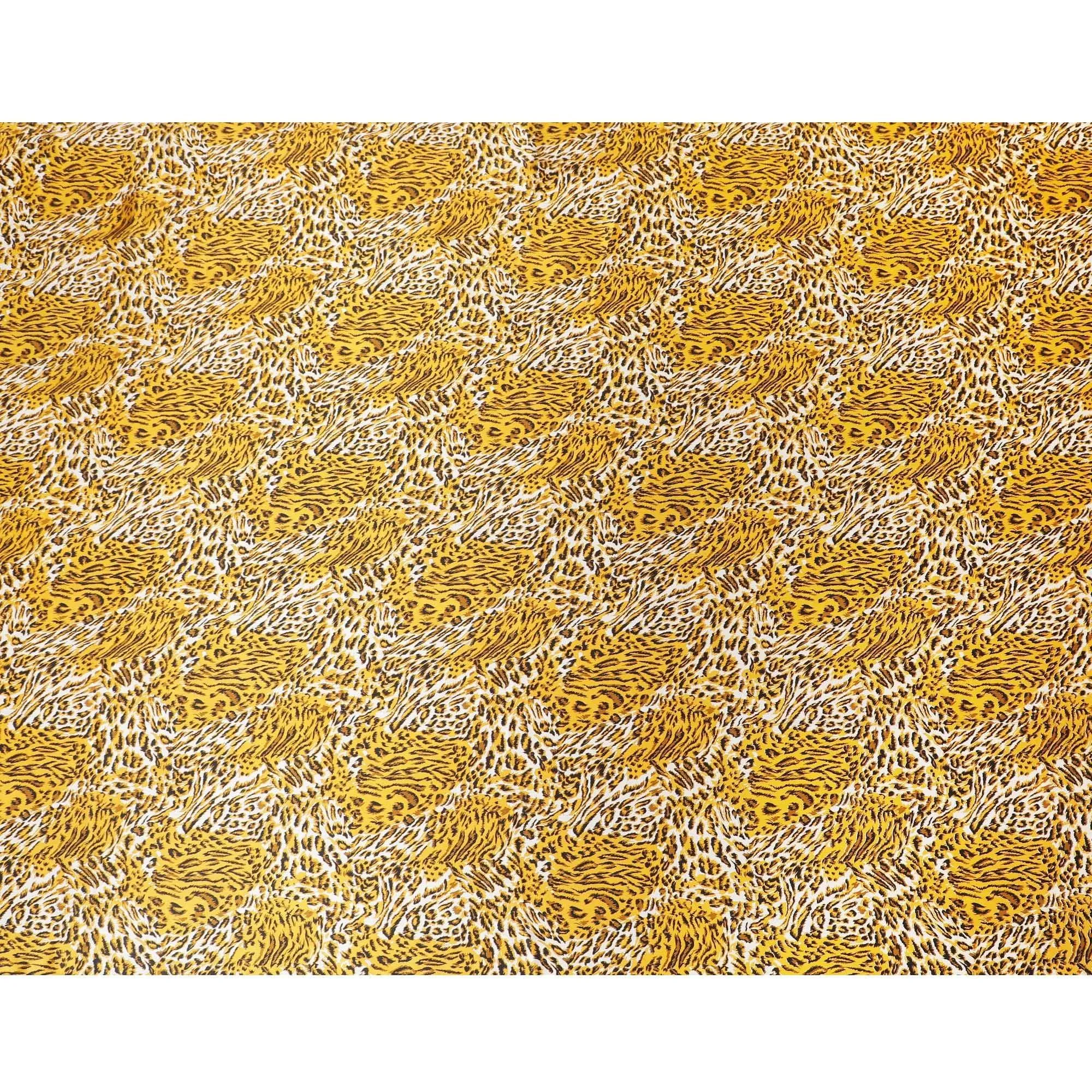 Grey premium 100% Pure silk satin fabric with black and mustard yellow print in animal skin design-D9291