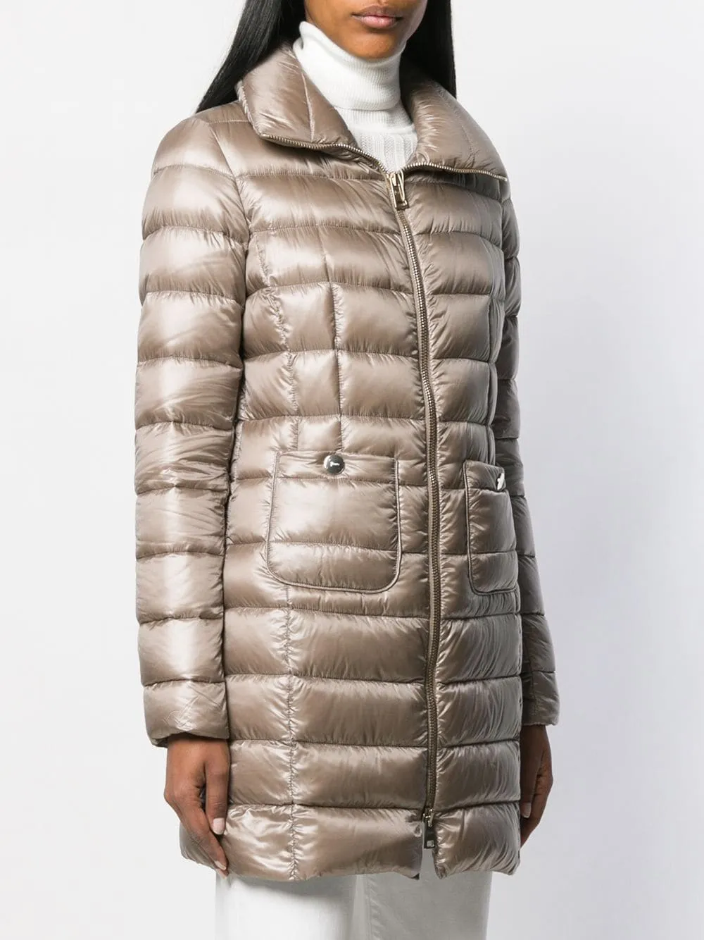 HERNO Elegant Dove Grey Midi Puffer Jacket