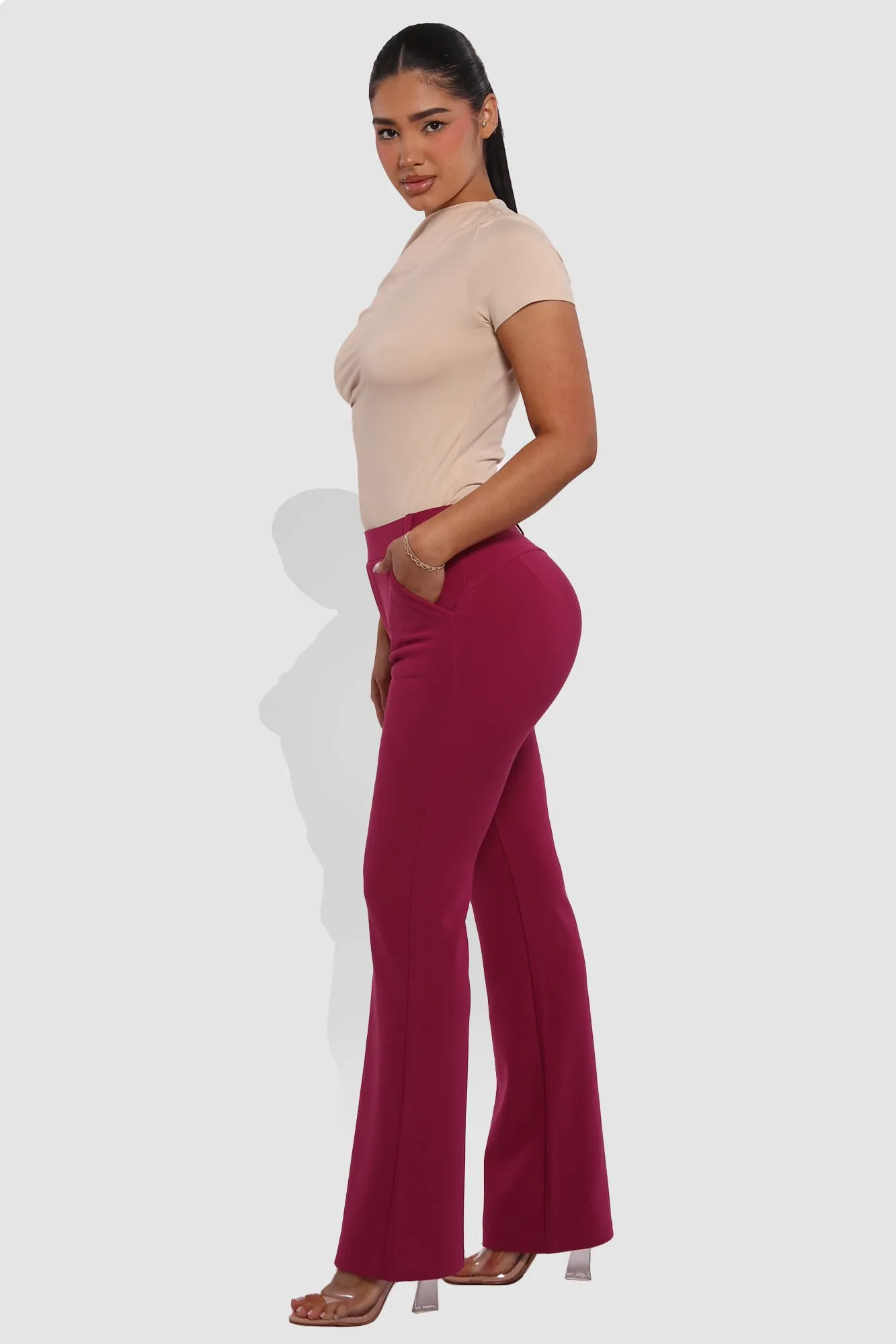 High Rise Pull On Sculpting Flare Pants - Magenta