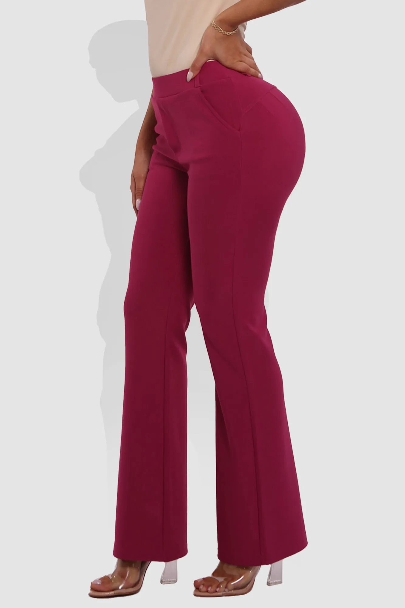 High Rise Pull On Sculpting Flare Pants - Magenta