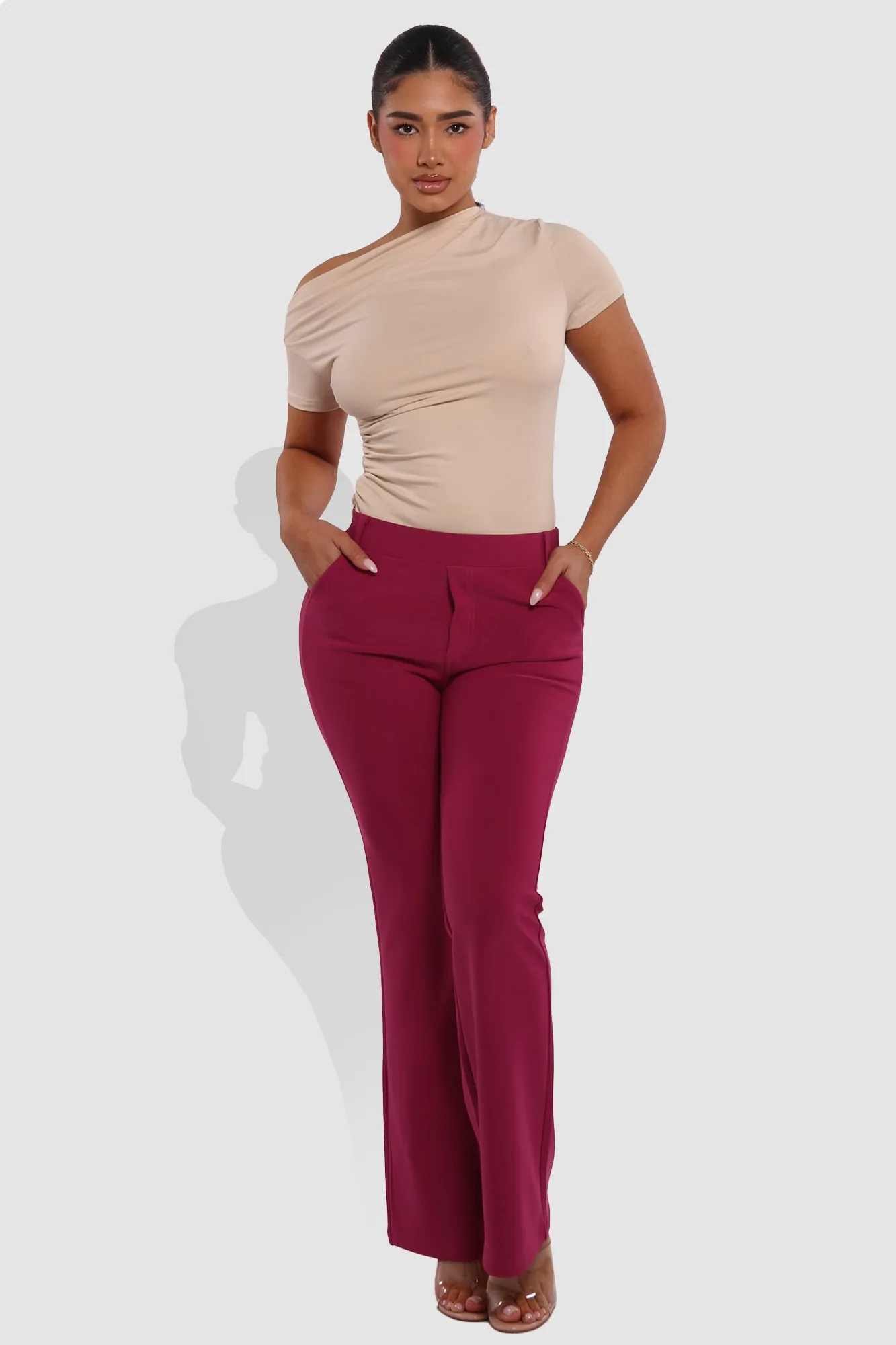 High Rise Pull On Sculpting Flare Pants - Magenta