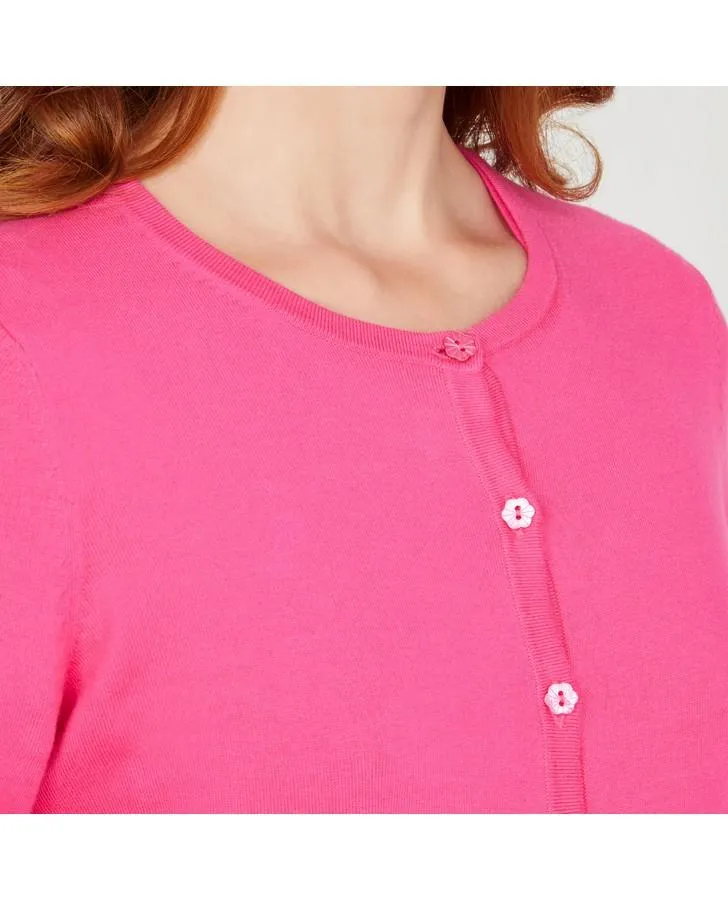 Hot Pink Crew Neck Cardigan