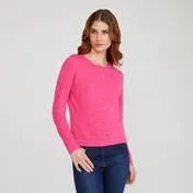 Hot Pink Crew Neck Cardigan