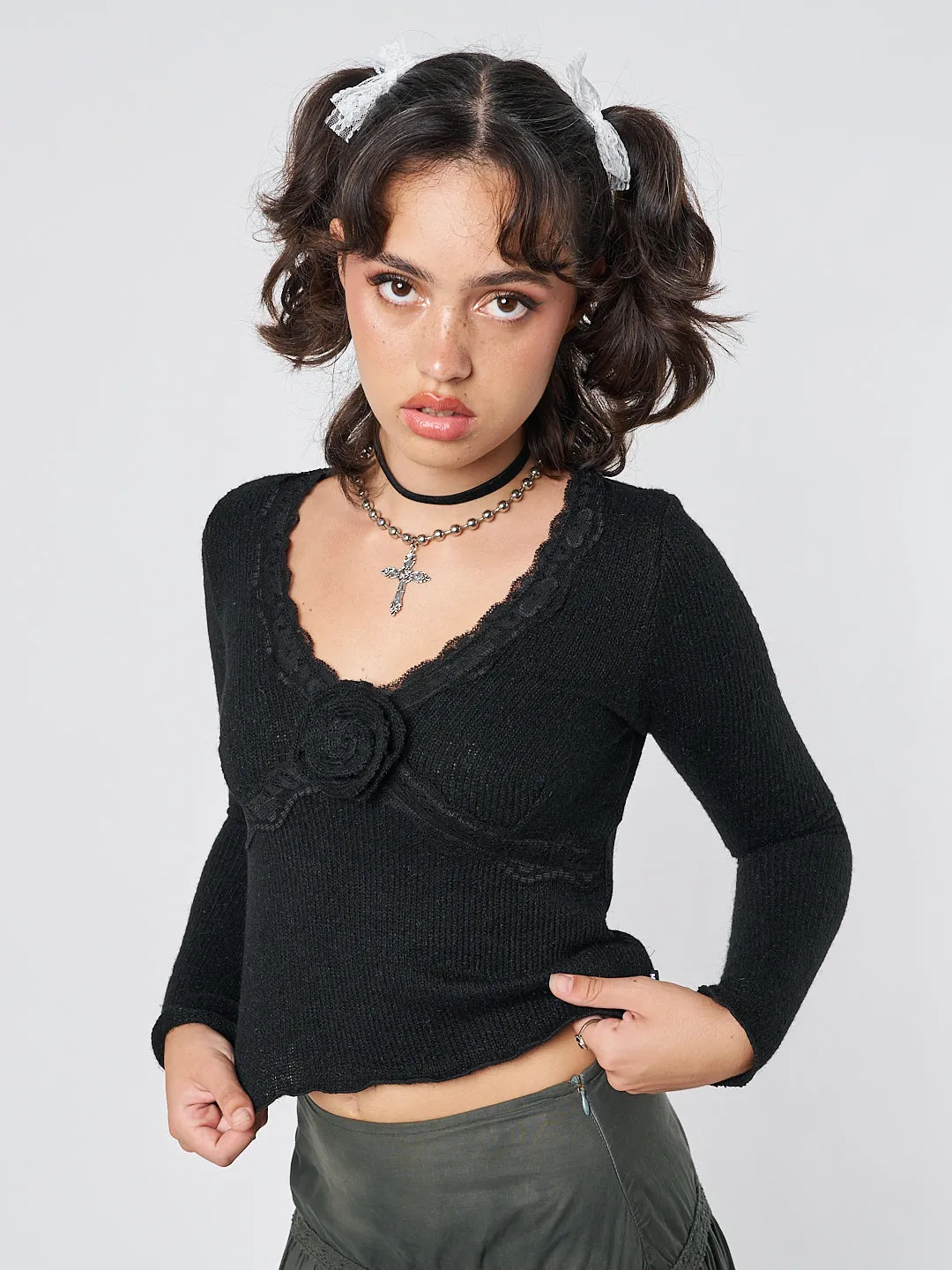 Ida Rose Black Knitted Top