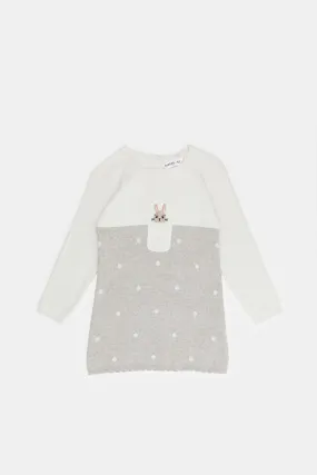 Infant Girls Ivory And Grey Knit Dress