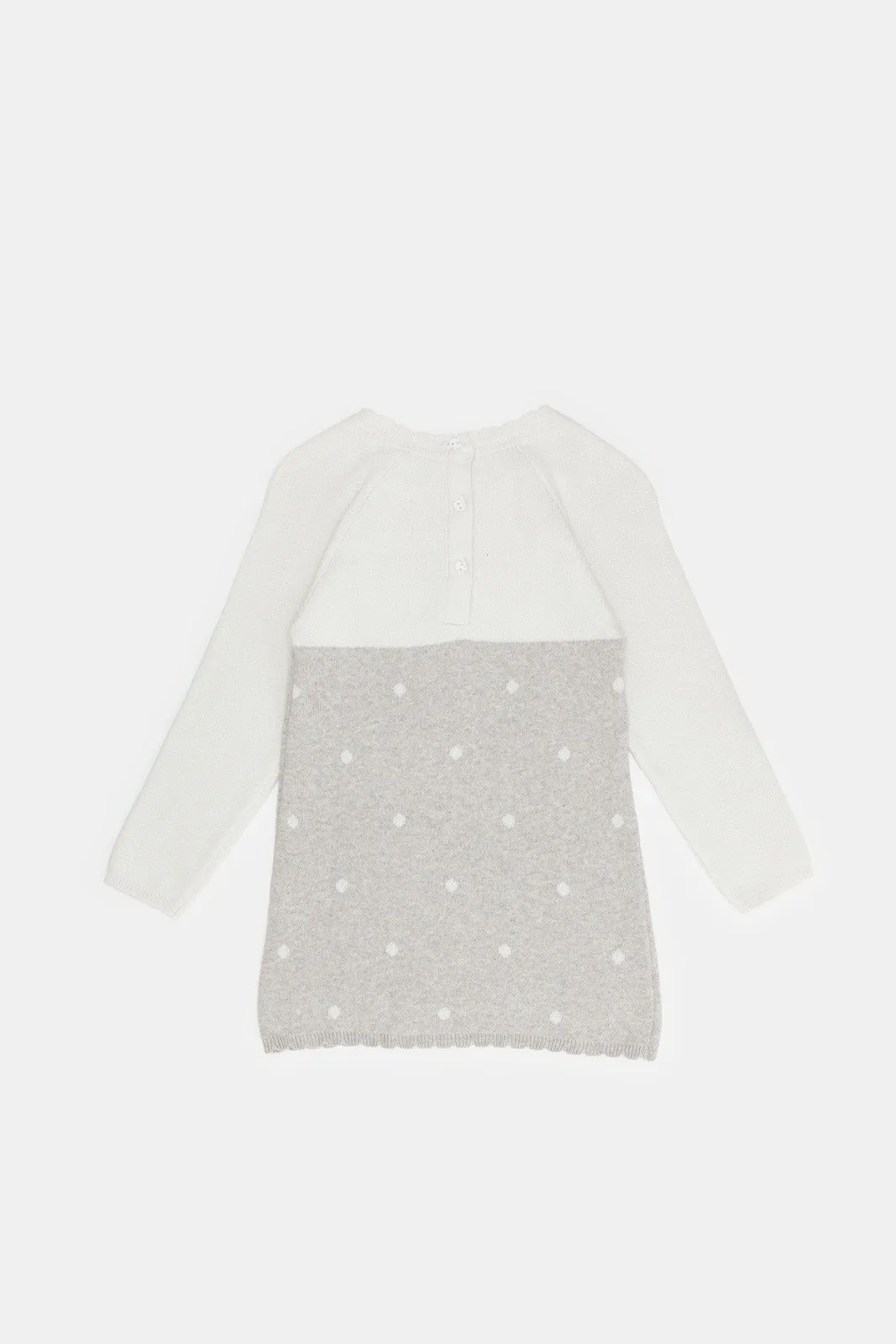 Infant Girls Ivory And Grey Knit Dress