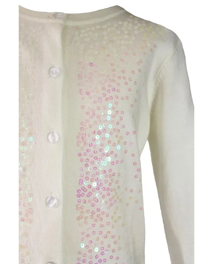 Ivory Front Sequin Long Sleeve Cardigan