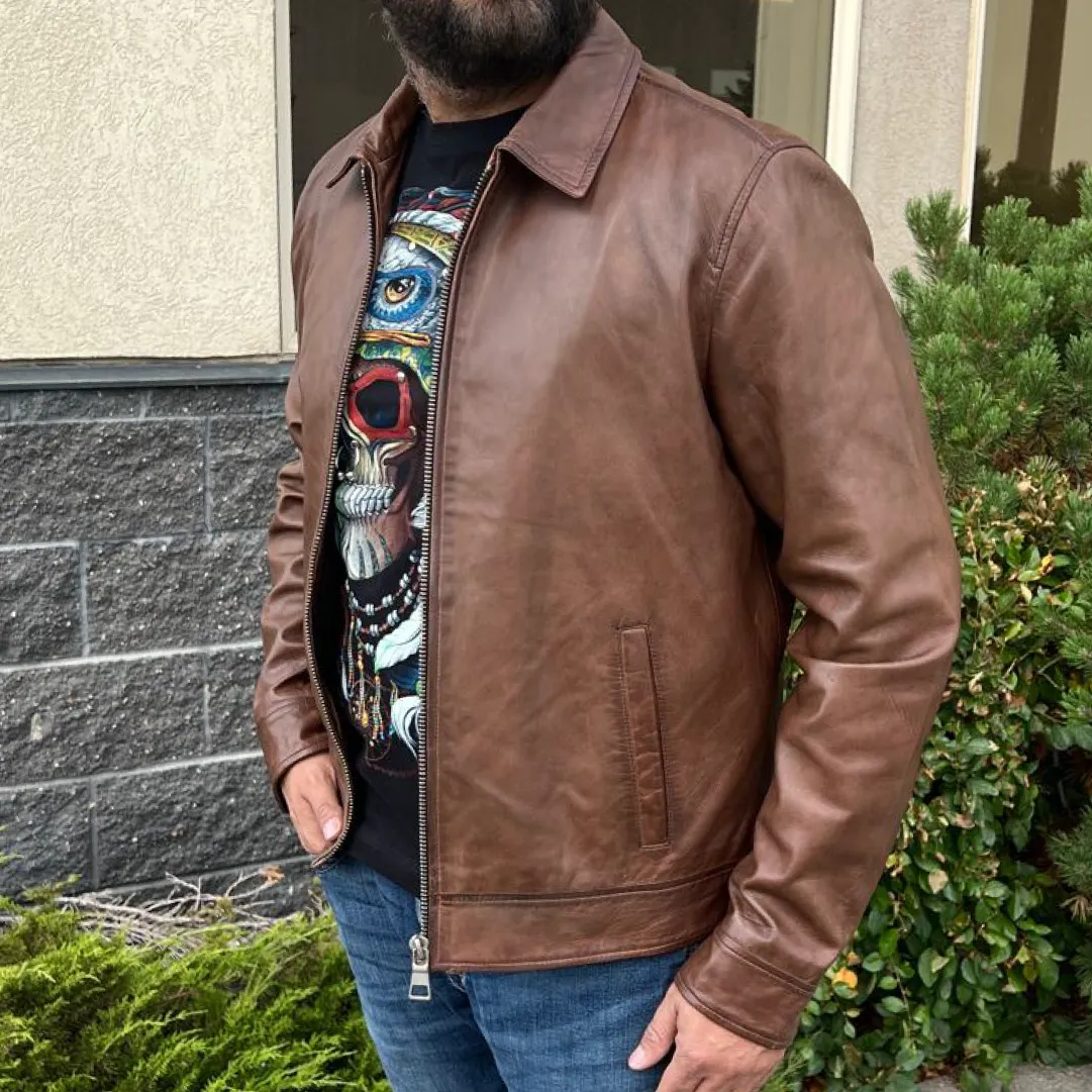 James Dean-Style Lamb Leather Jacket with Side Buckles