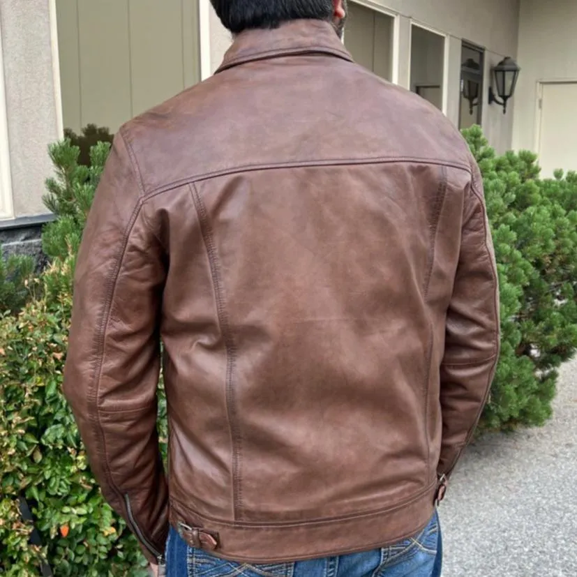 James Dean-Style Lamb Leather Jacket with Side Buckles