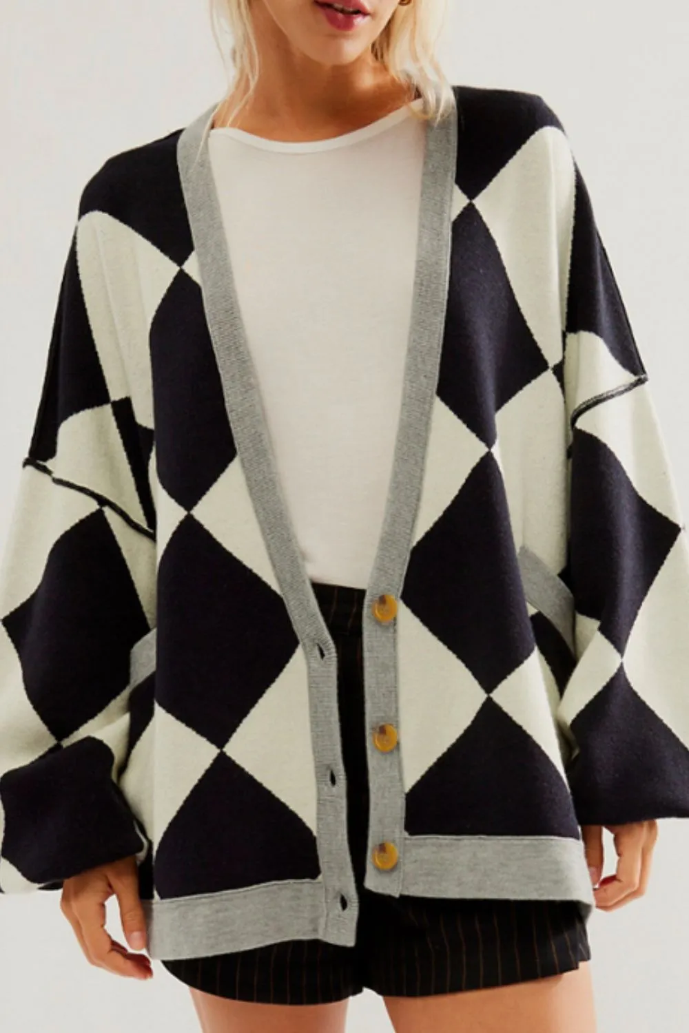 kesley Color Block Button Down Long Sleeve Cardigan