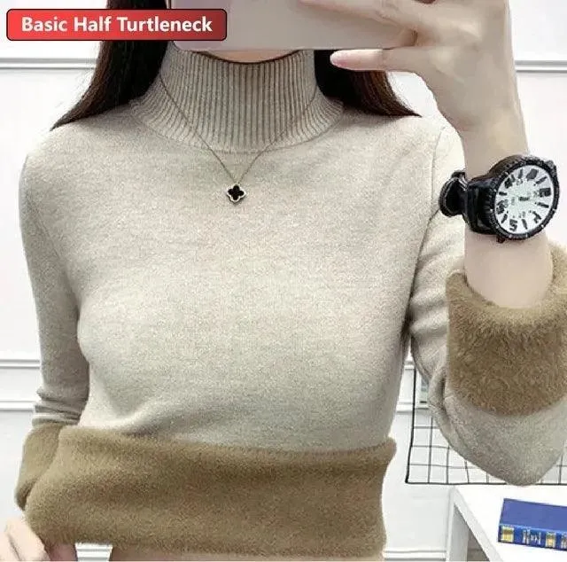 Korean Winter Turtleneck Pullover: Cozy Fleece Chic for Fashionistas