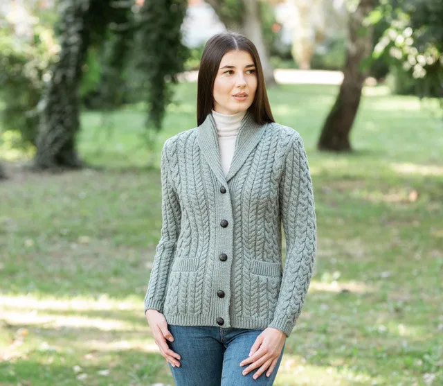 Ladies Merino Shawl Neck Cardigan - Skylight